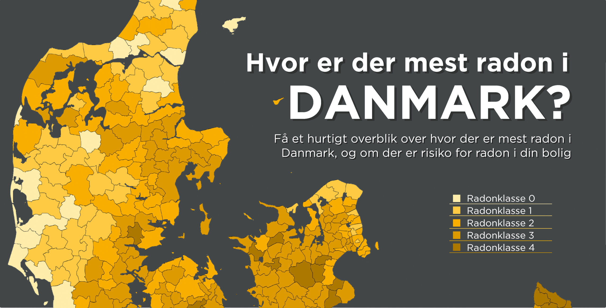 Radon-Stop_Radonkort: Hvor er der mest radon i Danmark? Kort over radon i Danmark - se radonniveau i Danmark